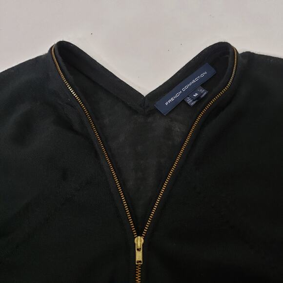 French Connection Top Sz M Half Zip Around V Neck Front Back Black Wool blend - Picture 10 of 12